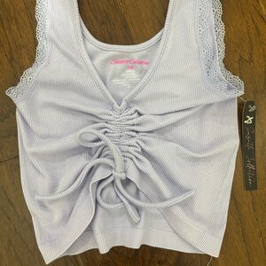 Suzette Collection Lilac Ruched Lace-Trim Tank OS - NWT!